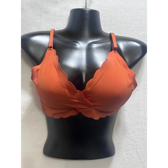 Danskin Intimates Bra 36C Padded Scalloped Edges Burnt Orange Adjustable Straps - Picture 1 of 7